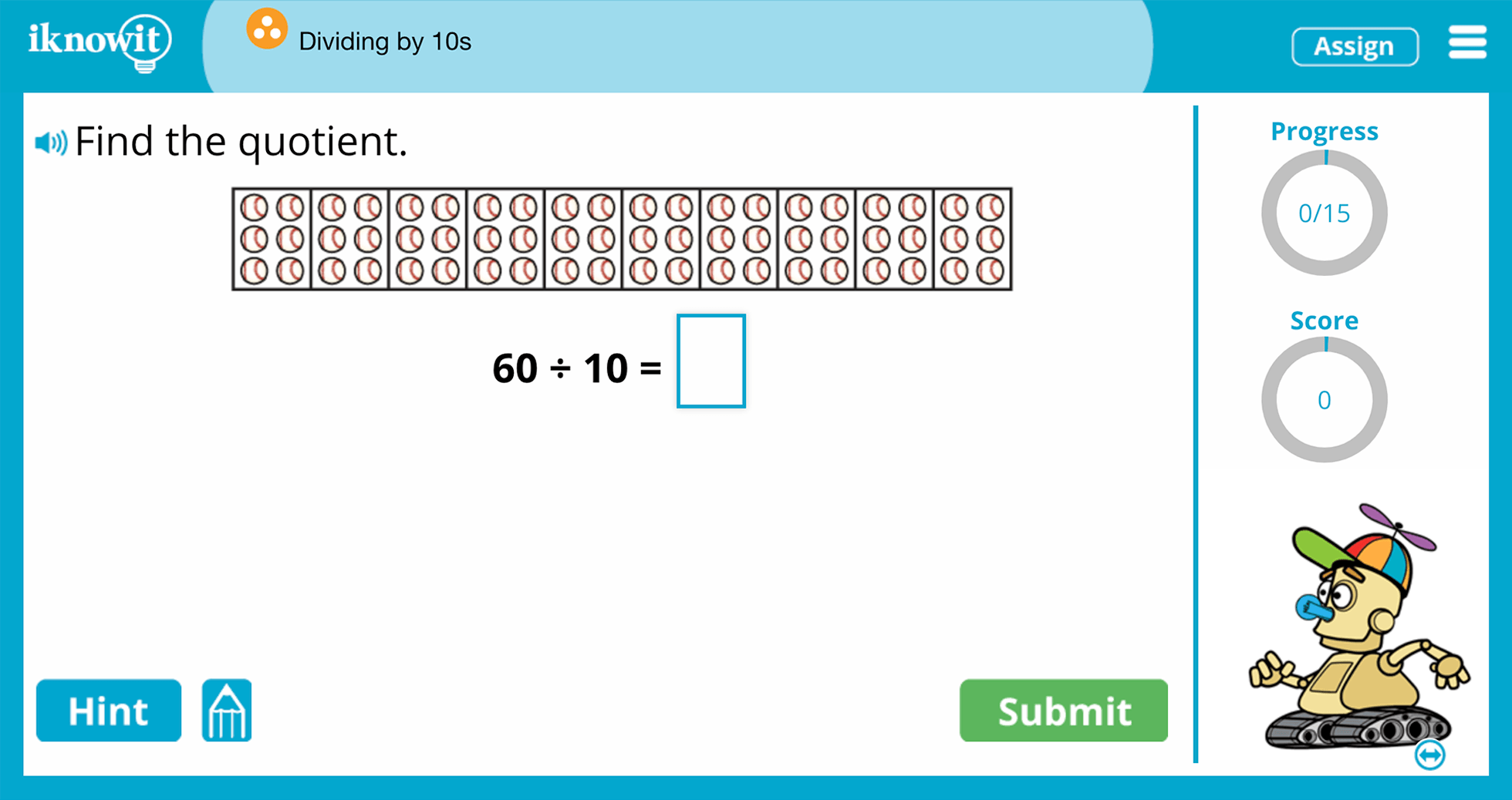 Third Grade dividing By 10s Practice Interactive Game