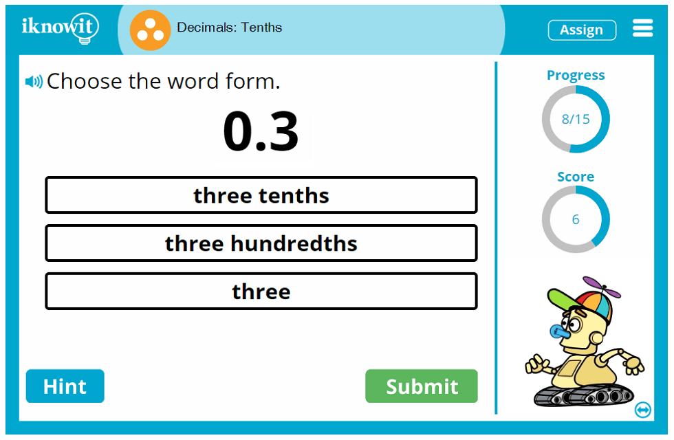 3rd Grade Decimals to Tenths Game