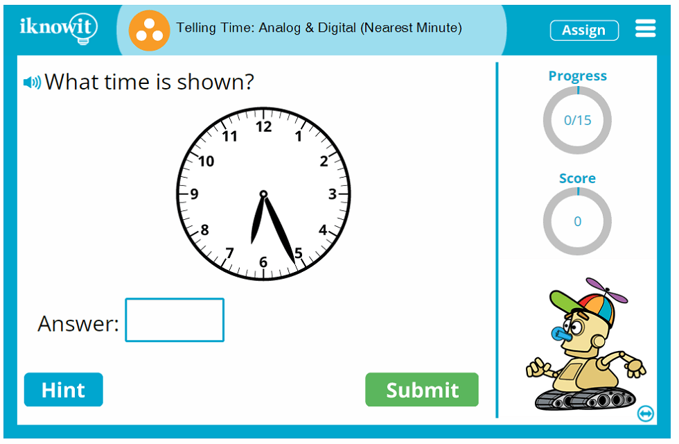 Interactive Math Lesson Telling Time Analog & Digital (Nearest Minute)