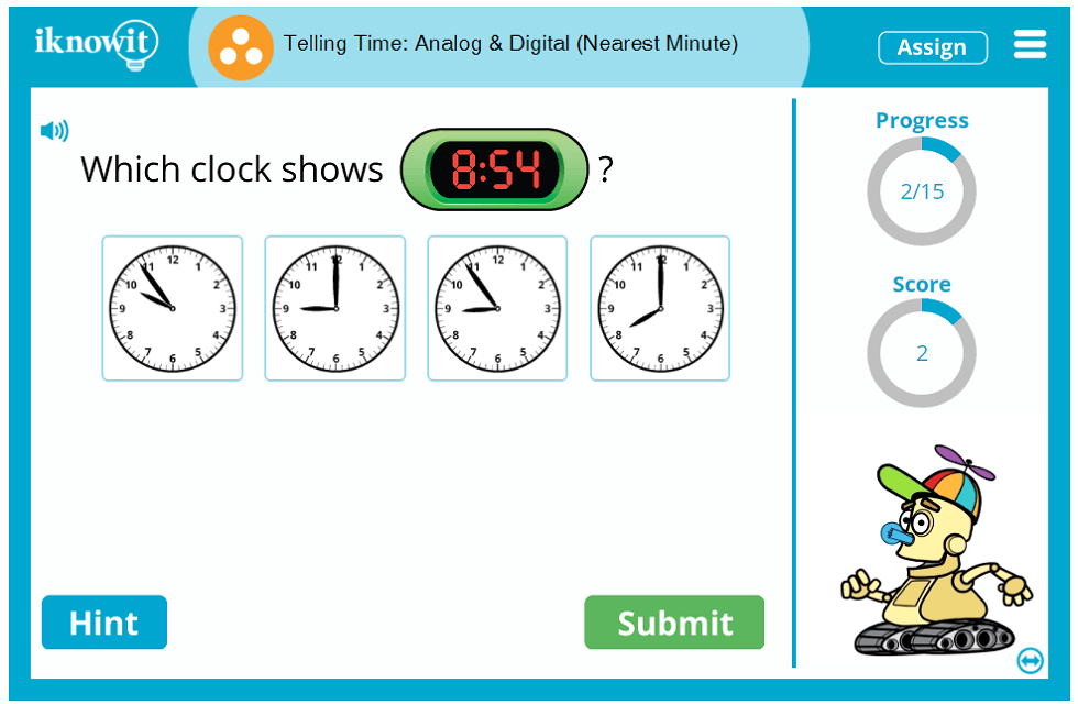 Interactive Math Lesson Telling Time Analog & Digital (Nearest Minute)