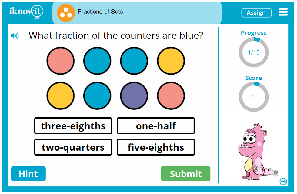 3rd Grade Learning Fractions of Sets Game