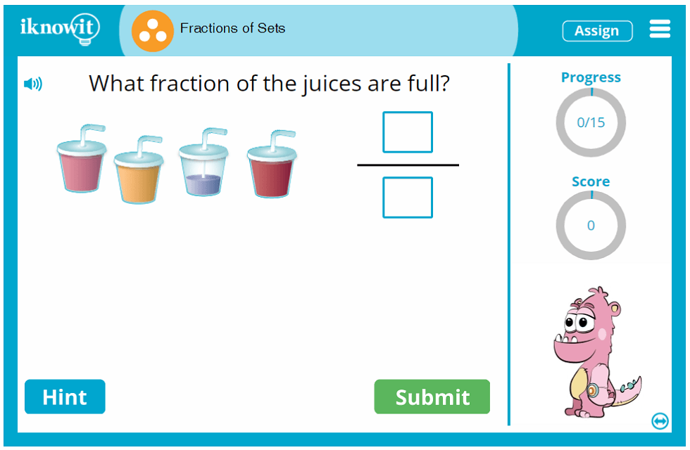Third Grade Practice Fraction Sets of Objects Game