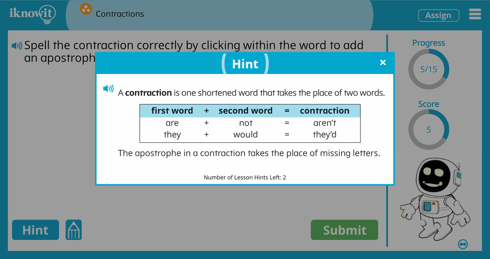 Third Grade Contractions Practice Interactive Activity