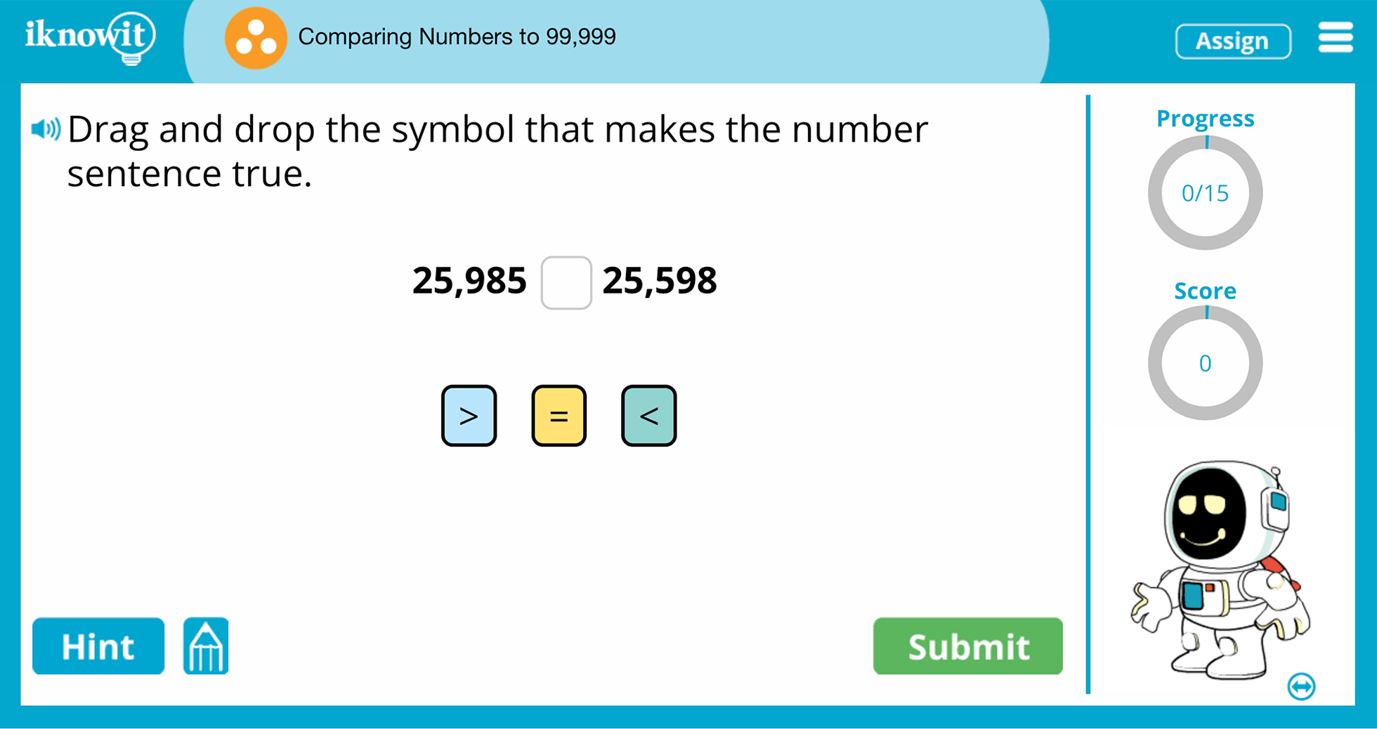 Third Grade comparing Numbers To 99999 Practice Interactive Game