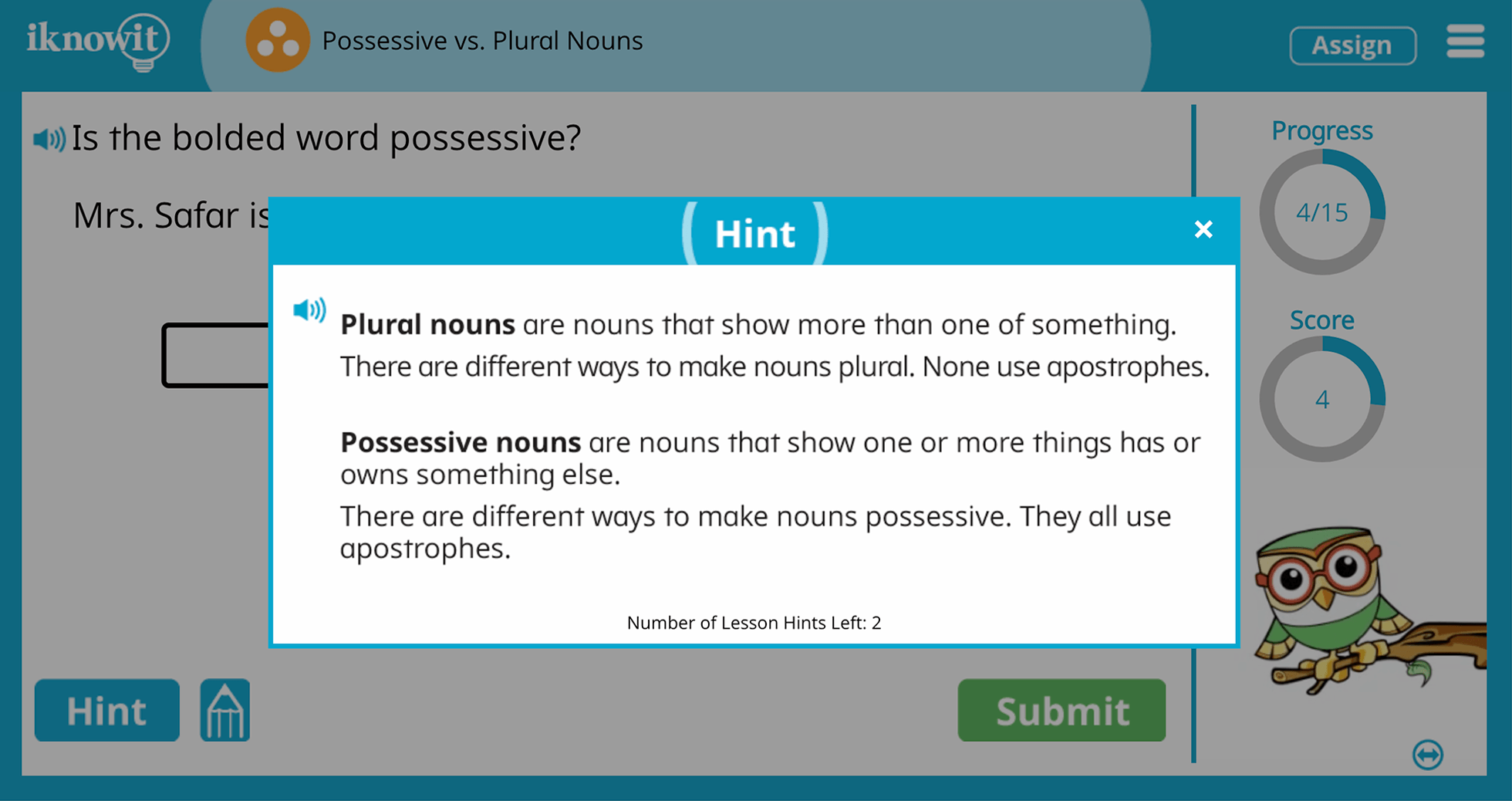 Third Grade Possessive vs Plural Nouns Online Learning Activity