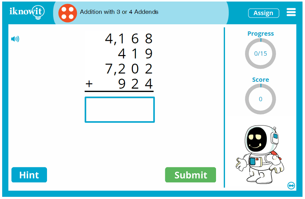 4th Grade Addition with Three or Four Addends Game