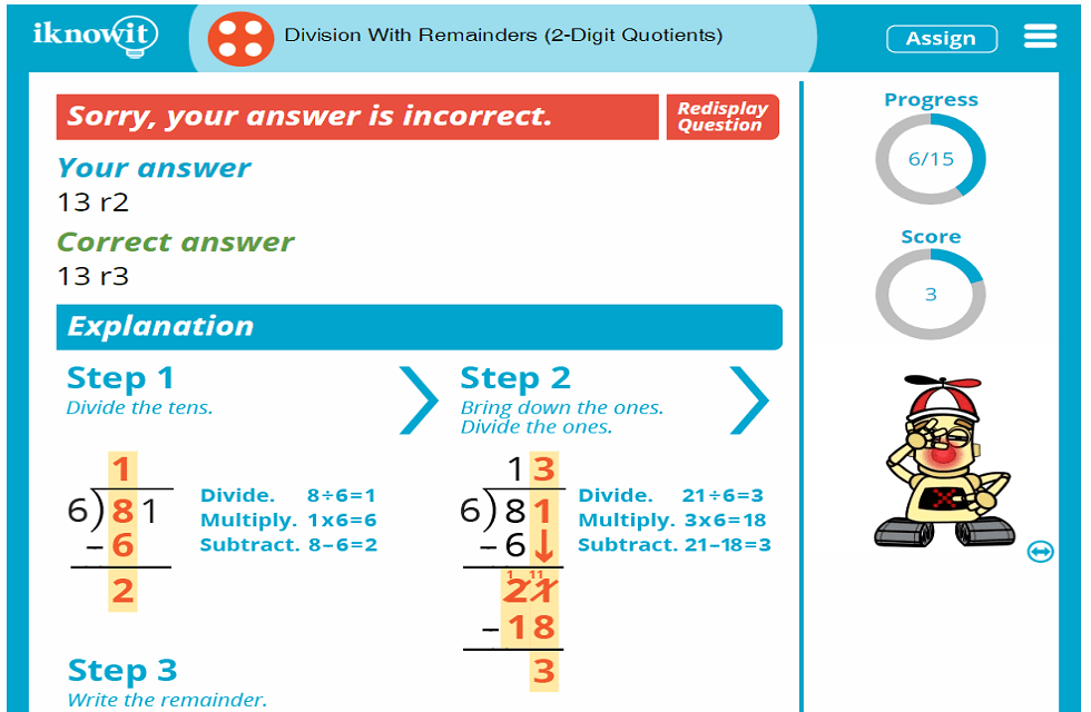 4th Grade Division with Remainders and 2 Digit Quotients Activity