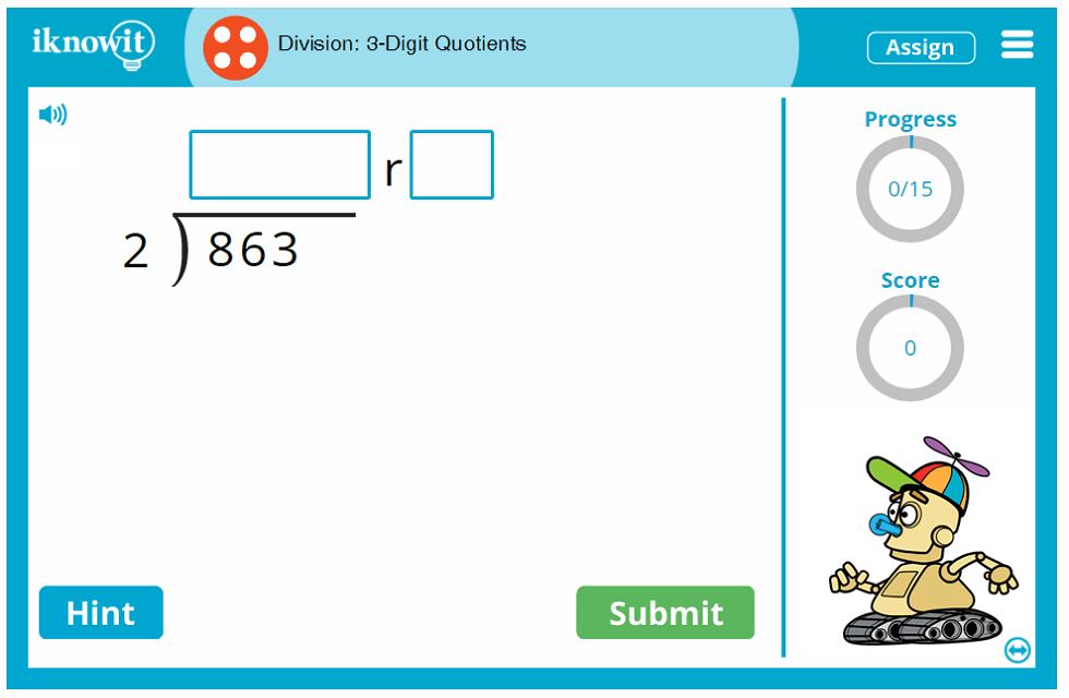 4th Grade Division Practice 3-Digit Dividends and Quotients Game