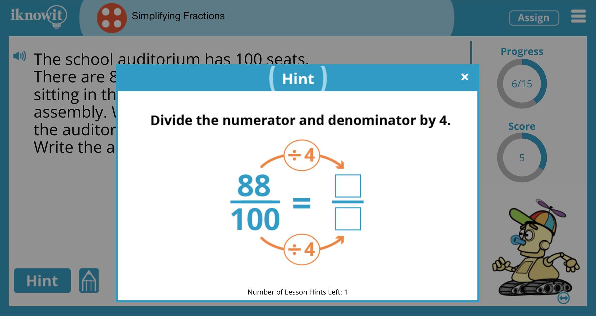 4th Grade Simplifying Fractions Online Learning Activity