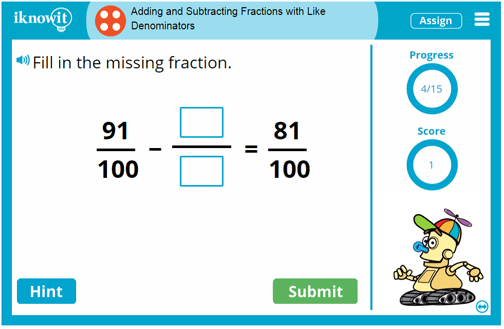 4th Grade Adding Subtracting Fractions with Like Denominators Lesson