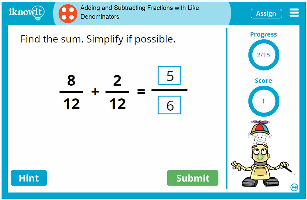 Fourth Grade Basic Fraction Operations Like Denominators Activity