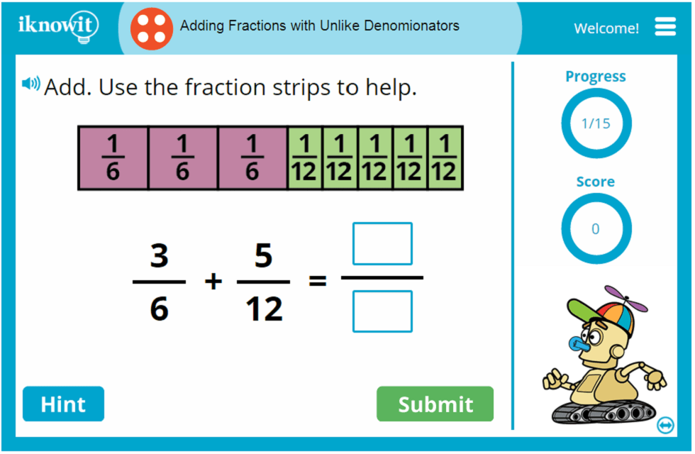 4th Grade Adding Fractions with Unlike Denominators Game