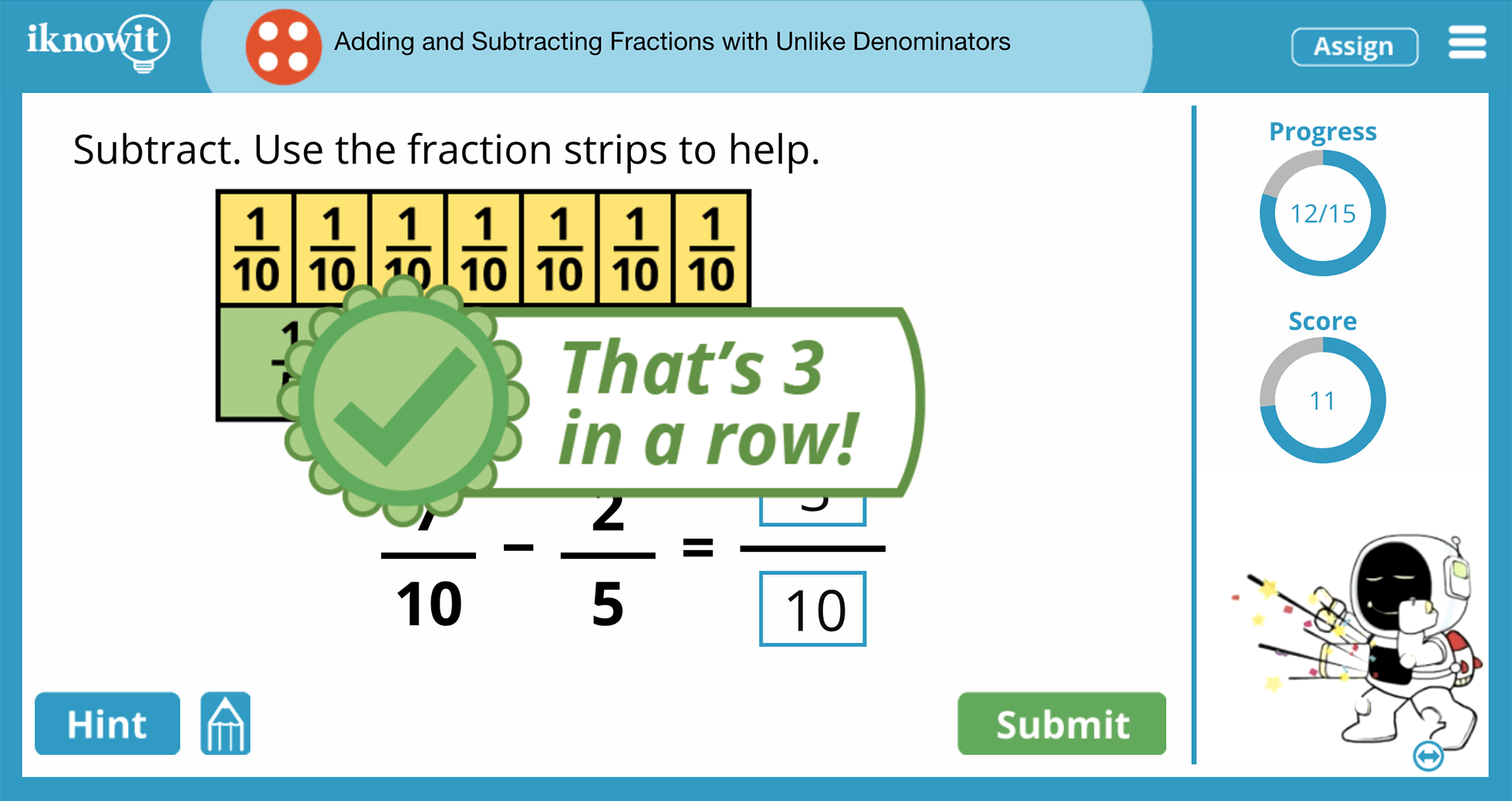 Fourth Grade Add and Subtract Fractions Different Denominators Practice Interactive Game