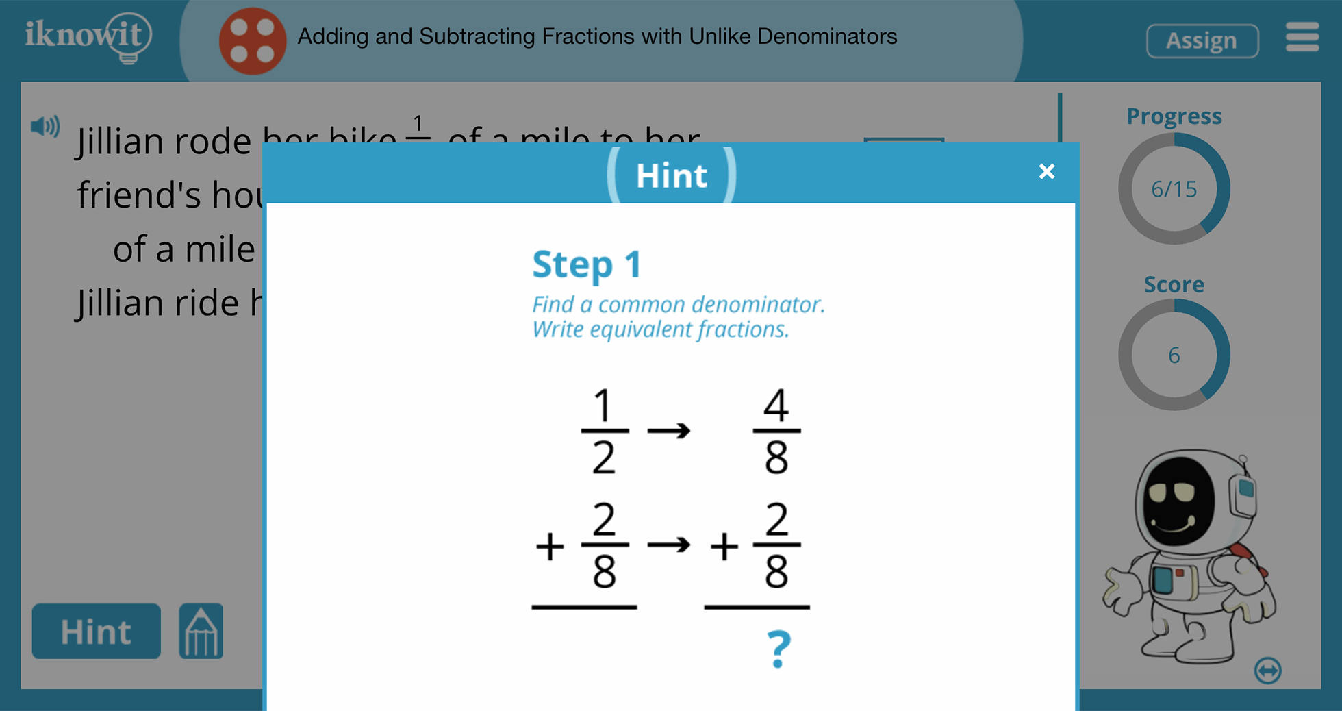 Fourth Grade Add and Subtract Fractions Different Denominators Practice Interactive Lesson