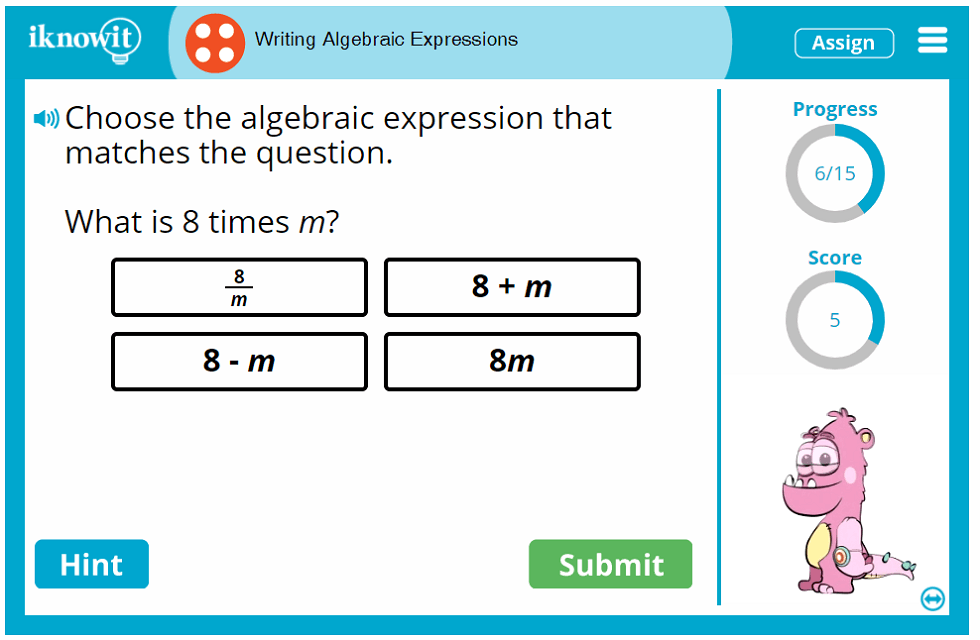 4th Grade Writing Algebraic Expressions Game