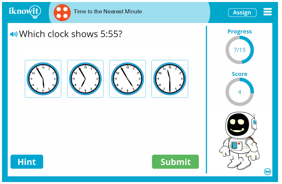 4th Grade Telling Time to the Nearest Minute Game