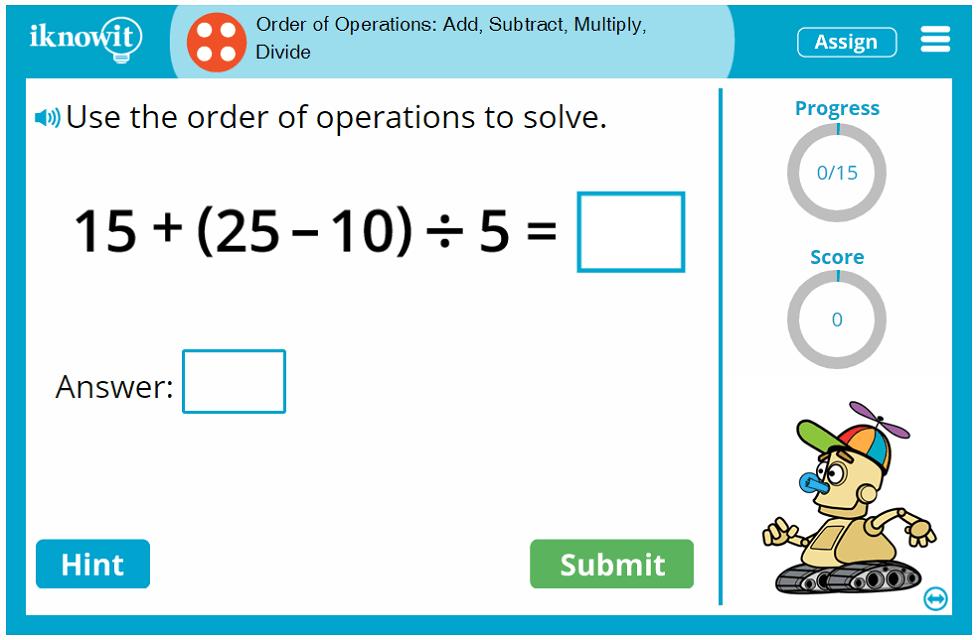 4th Grade Order of Operations Add Subtract Multiply Divide Game