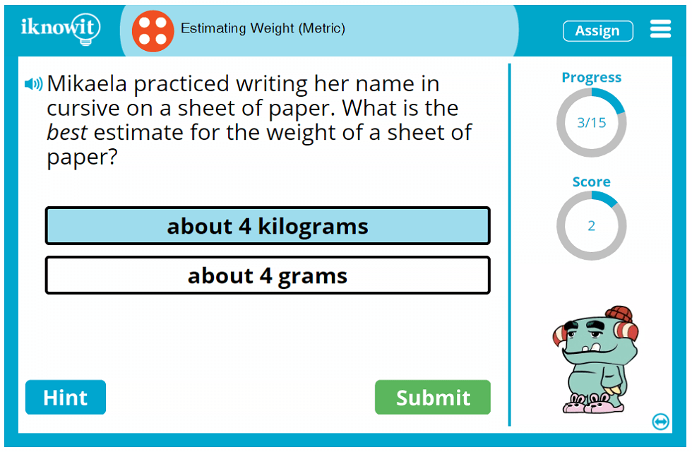 Fourth Grade Estimate Weights Grams Milligrams Kilograms Game