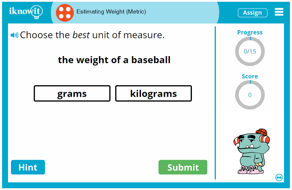 4th Grade Estimating Weight in Metric Units Game
