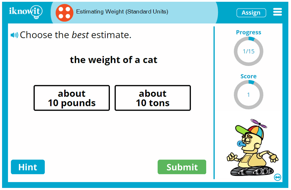 4th Grade Estimating Weight Using Standard Units lbs Game