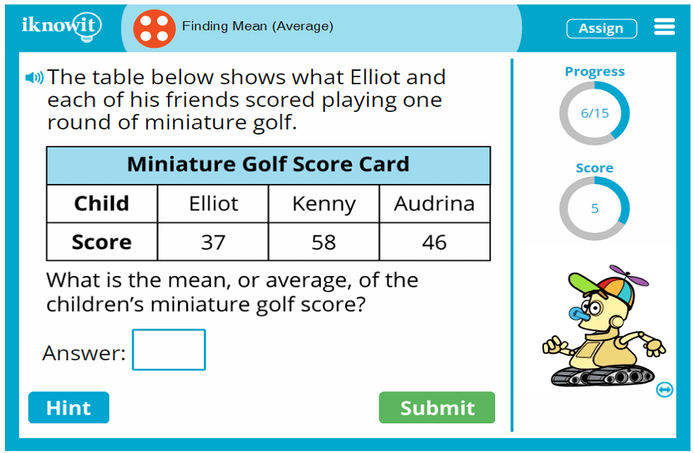 4th Grade Finding Mean Average of Numbers Game