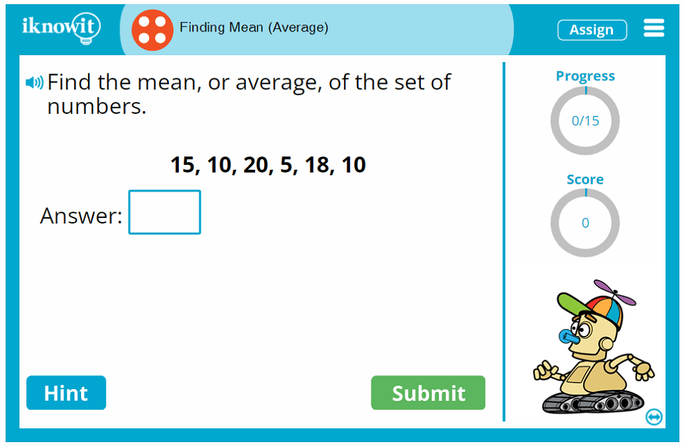 Fourth Grade Learn to Calculate Mean of Number Group Game