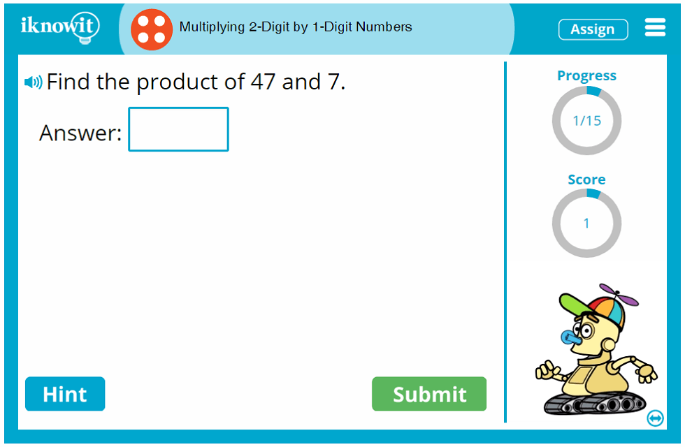 Fourth Grade Multiply Two and One Digit Numbers Game