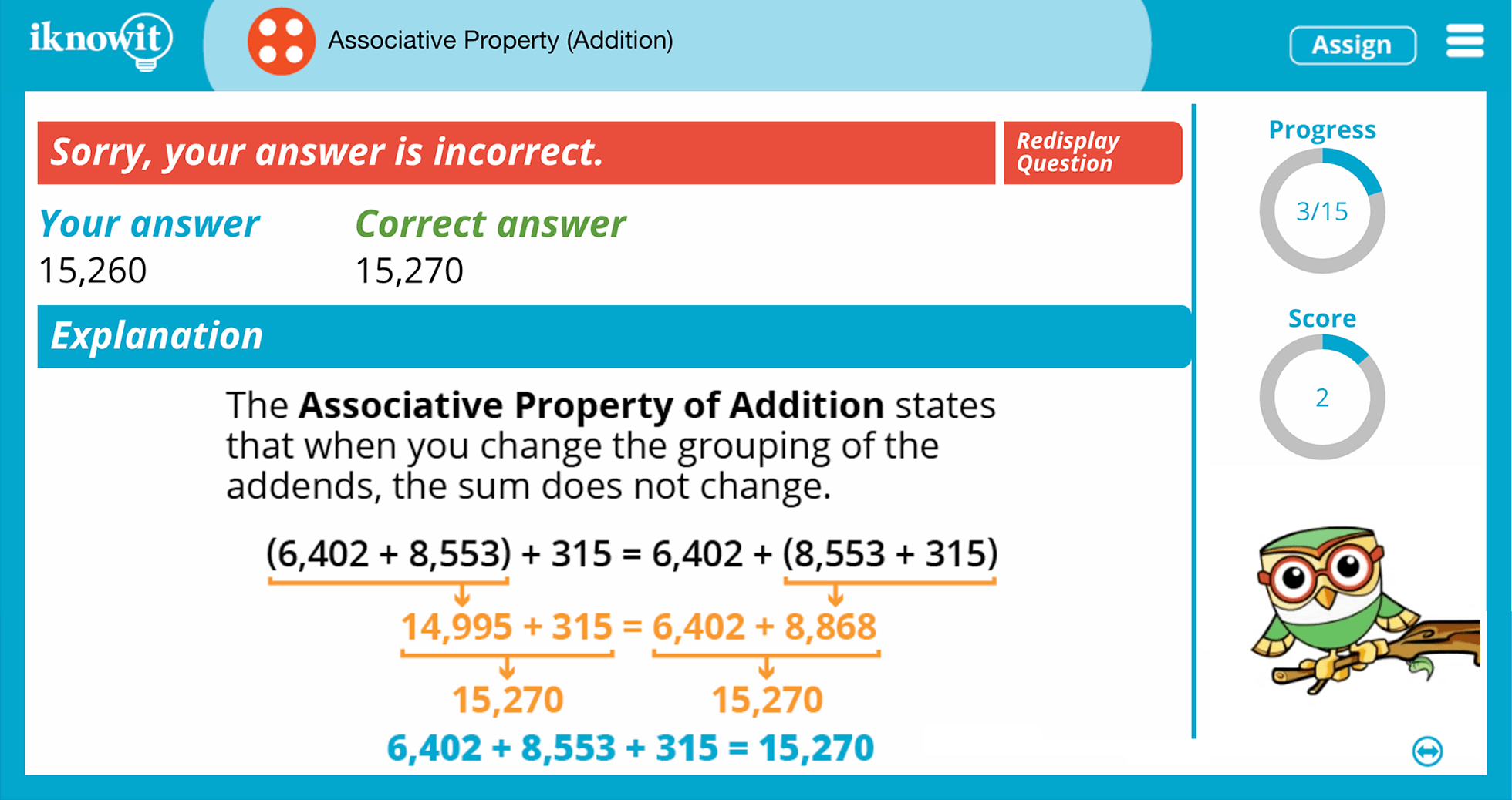 Fourth Grade associative Property Addition Practice Interactive Activity
