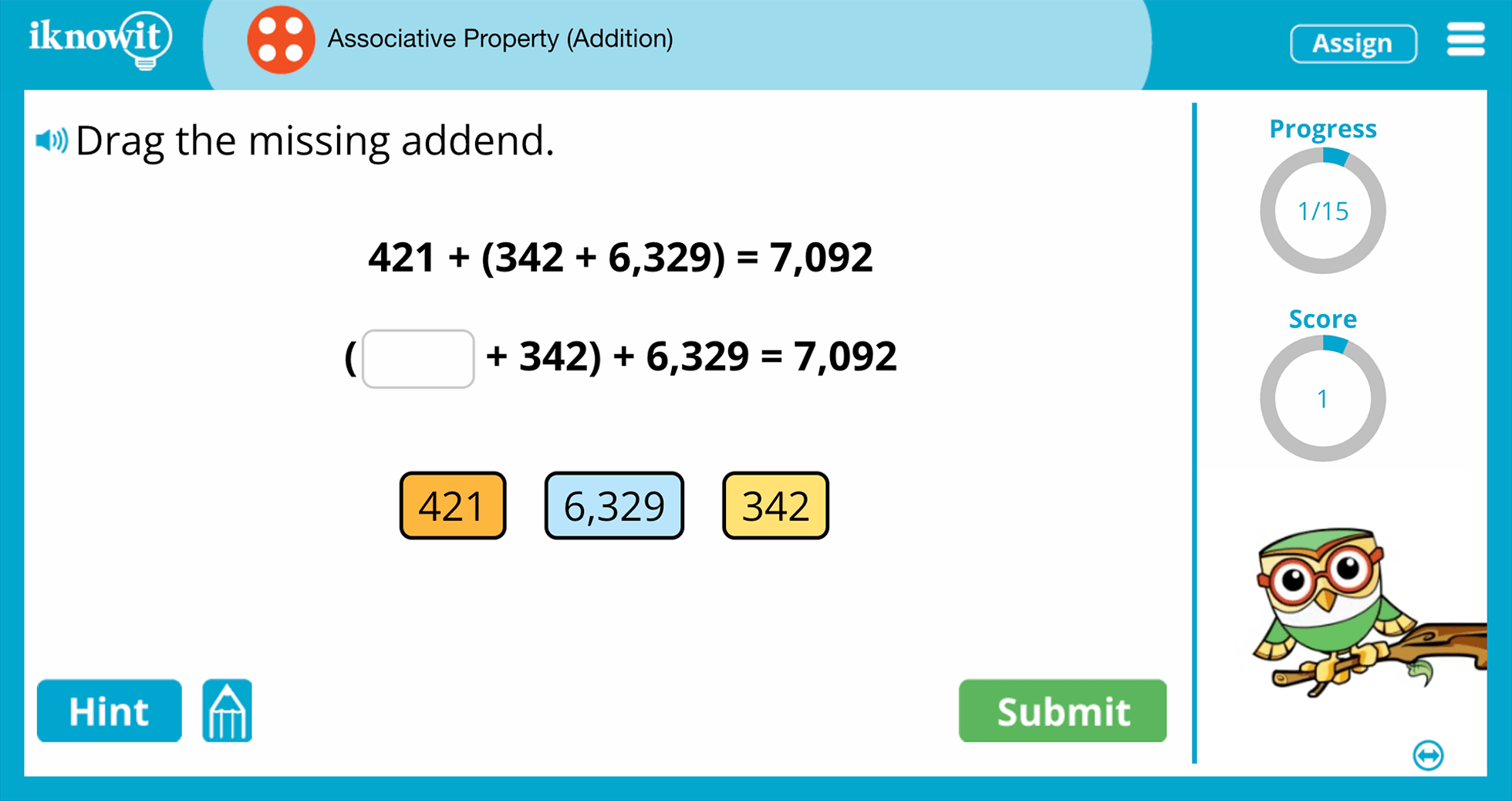 Fourth Grade associative Property Addition Practice Interactive Game