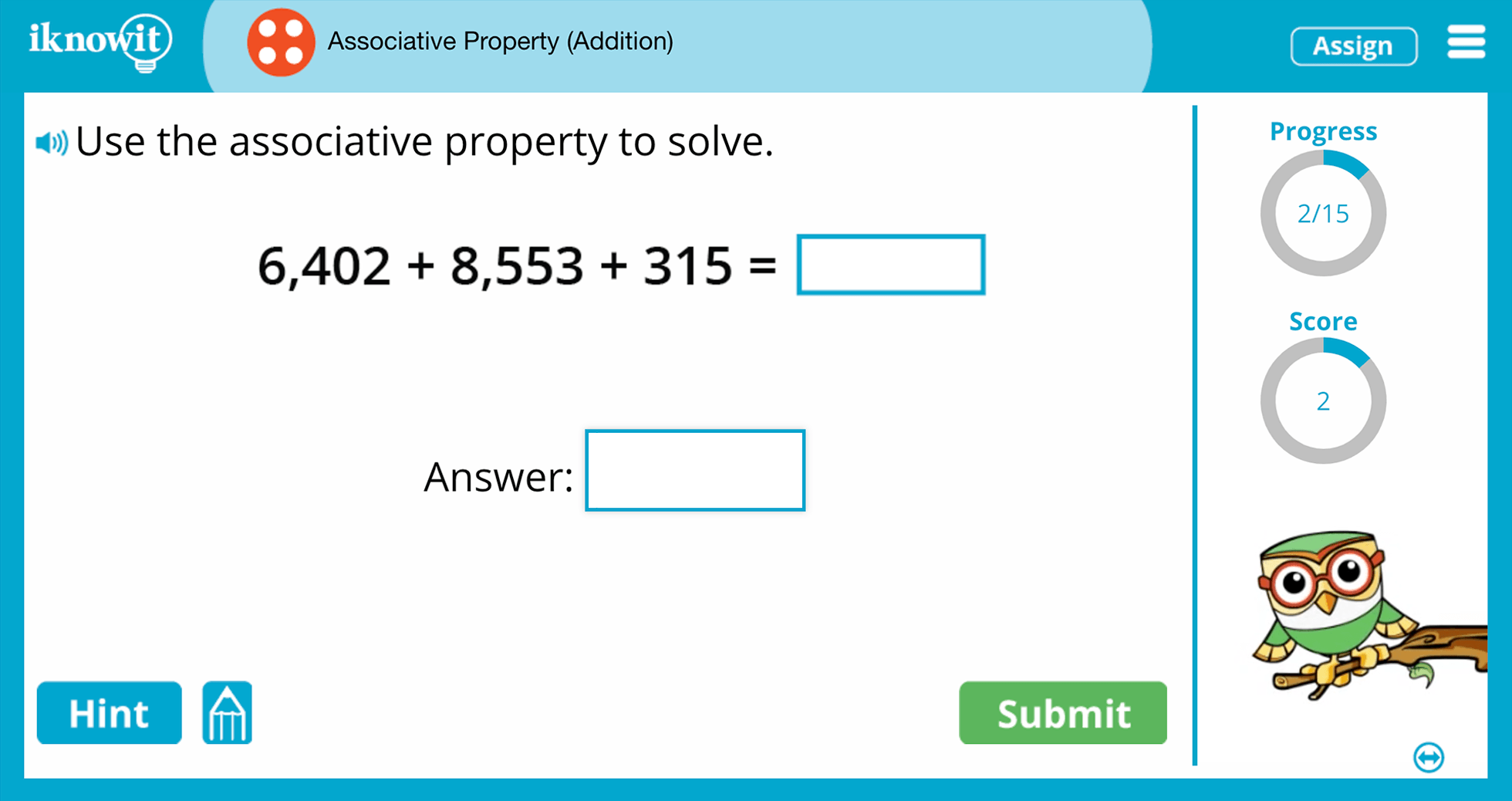 Fourth Grade associative Property Addition Practice Interactive Lesson