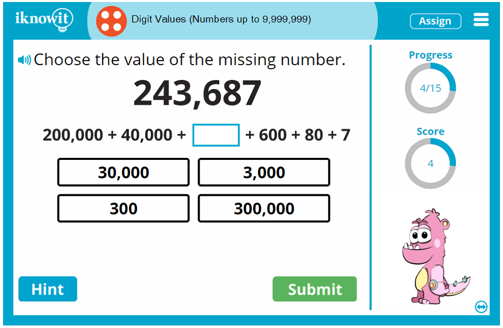 4th Grade Place Value Digit Values up to 9,999,999 Game