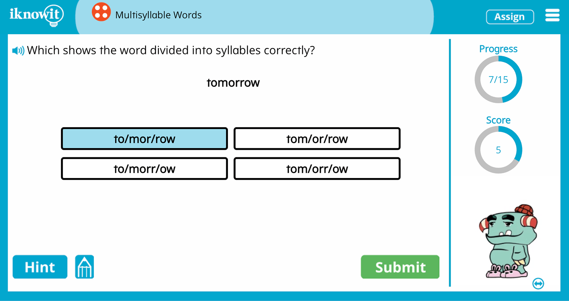 4th Grade Multisyllable Words Online Learning Activity