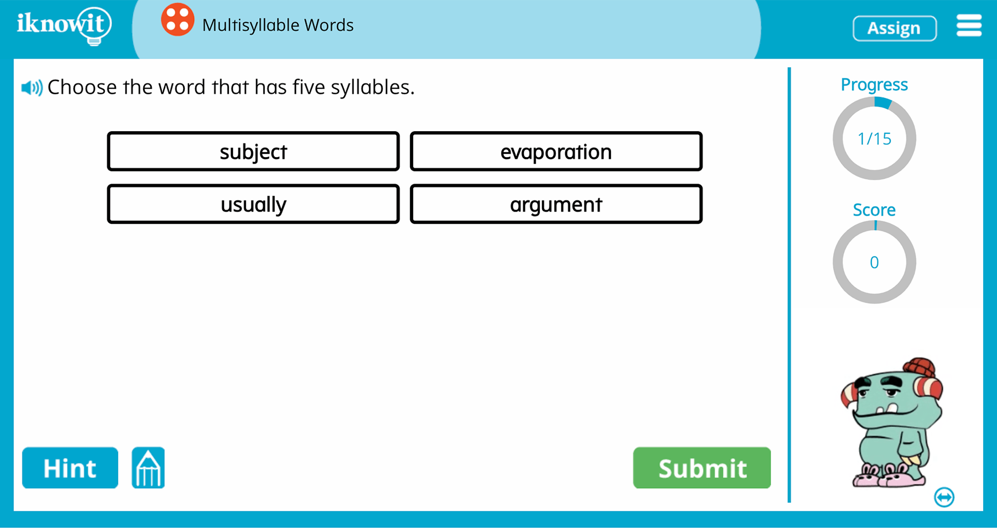 Fourth Grade multisyllable Words Practice Interactive Game