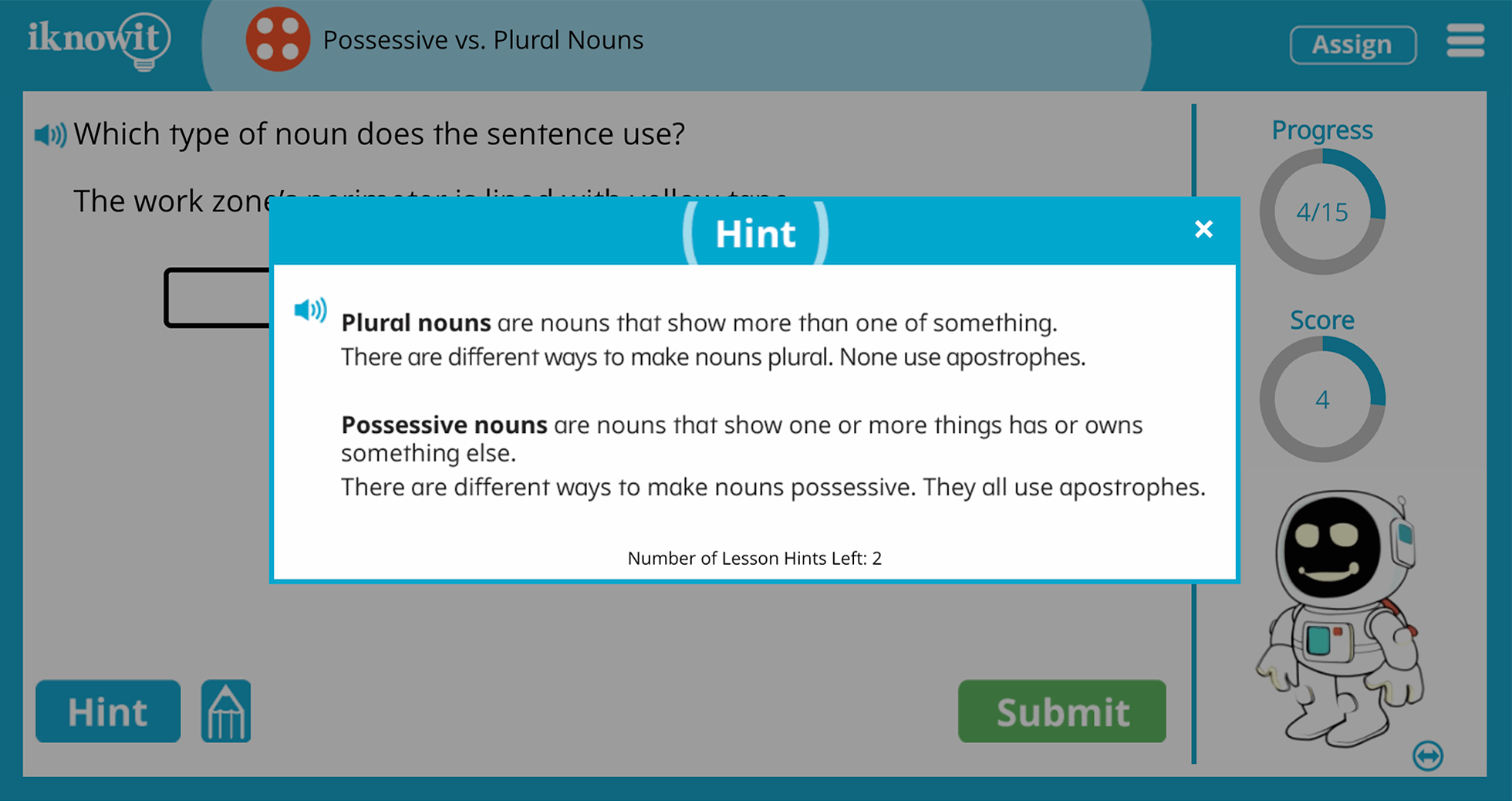 Fourth Grade Possessive vs Plural Nouns Online Learning Activity