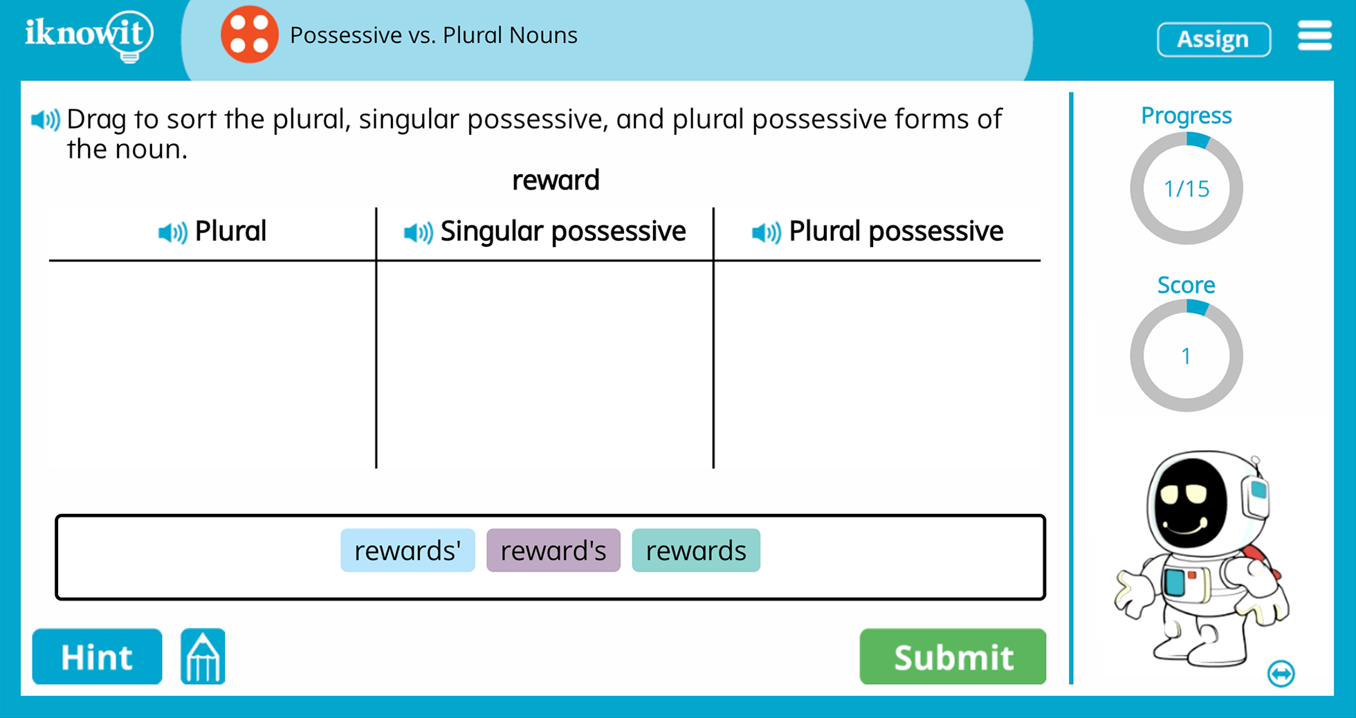 Fourth Grade Possessive vs Plural Nouns Online Learning Game