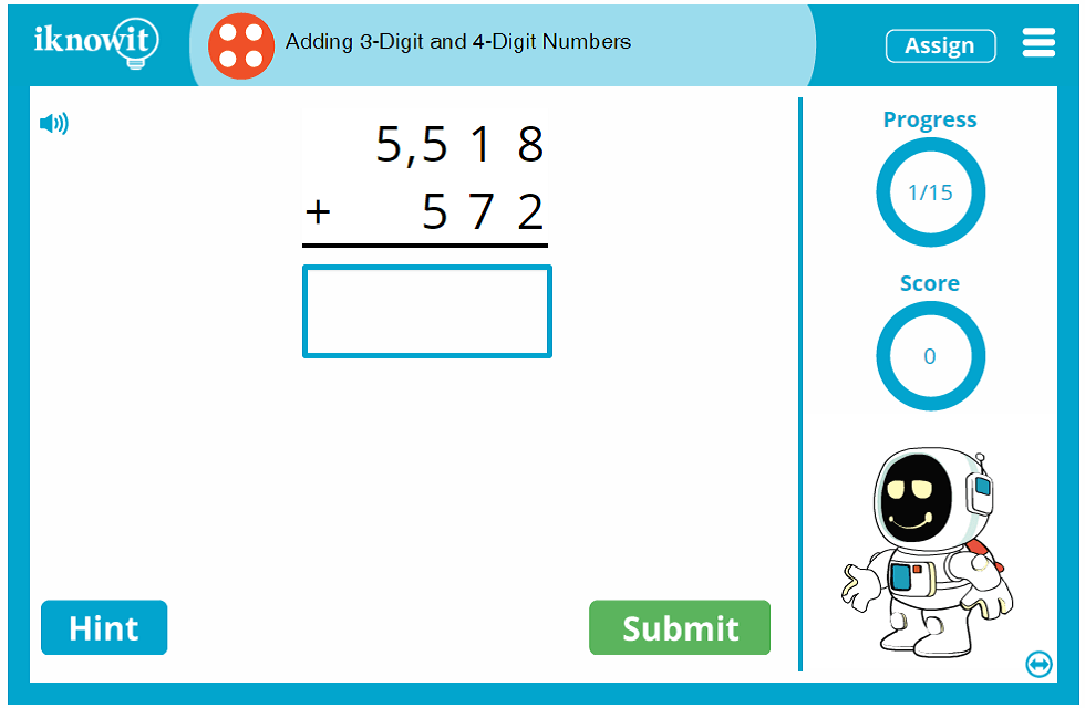 Fourth Grade Add Three and Four Digit Numbers Activity