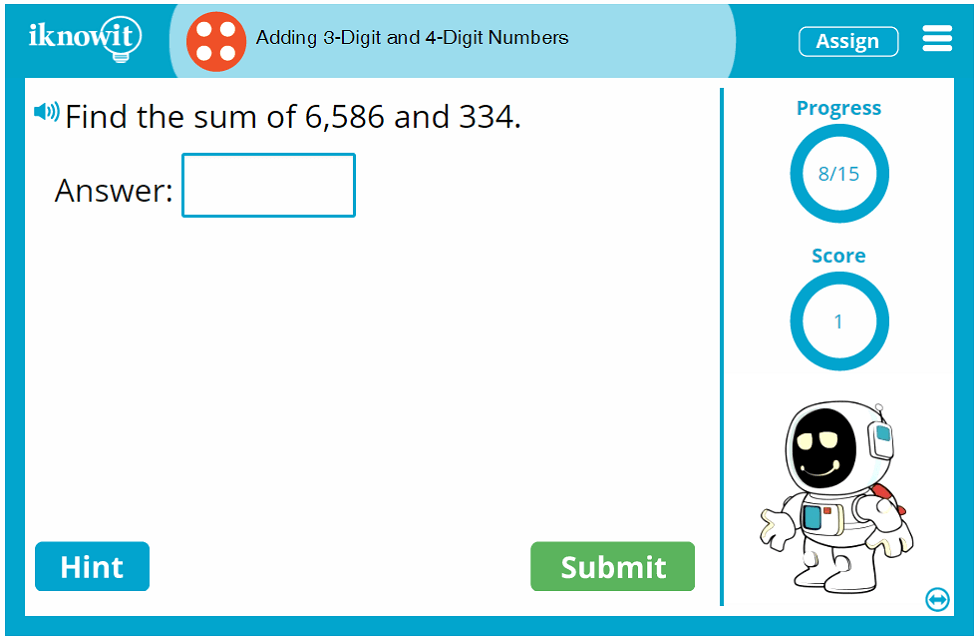 Fourth Grade Add Three and Four Digit Numbers Game