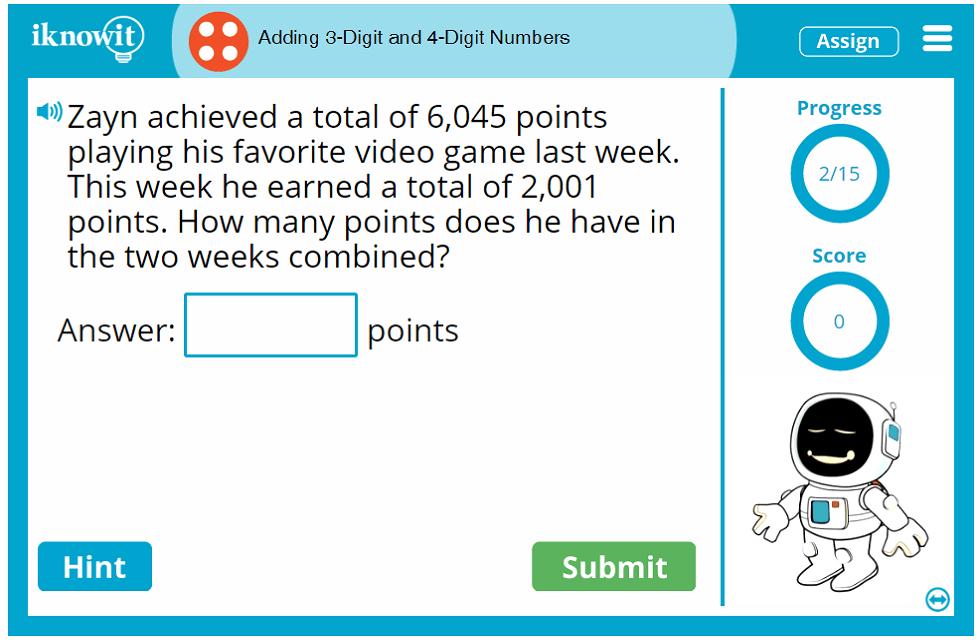 4th Grade Adding 3 and 4 Digit Numbers Game