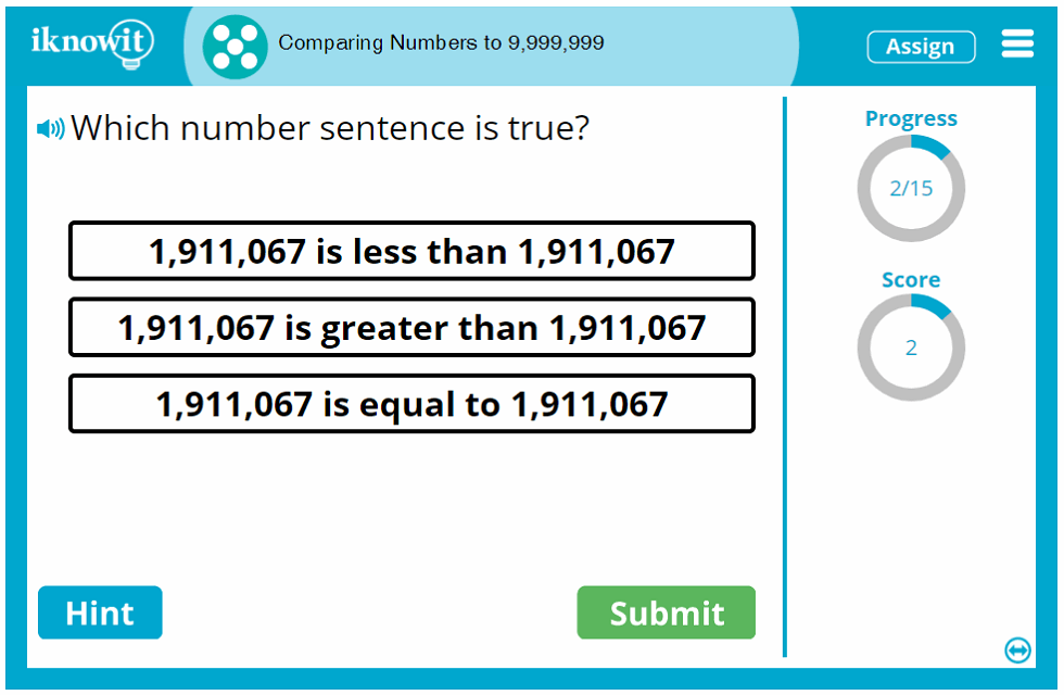 5th Grade Comparing Numbers up to 9999999 Game