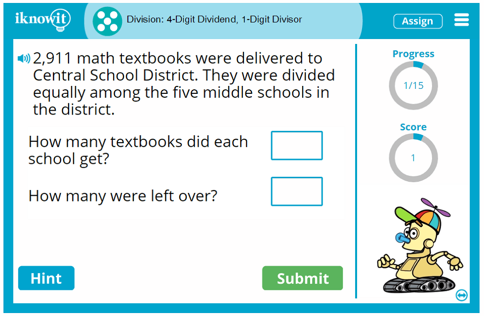 Fifth Grade Divide Four Digit Dividends by One Digit Divisors Game