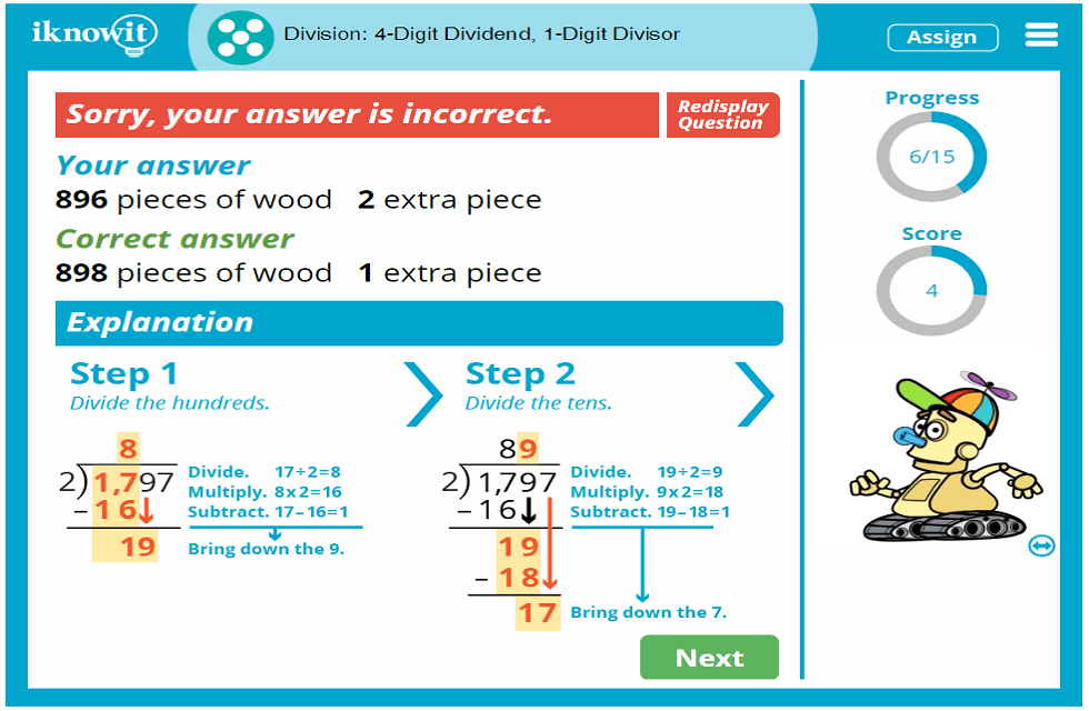 5th Grade Dividing 4 Digit Numbers by 1 Digit Whole Numbers Activity