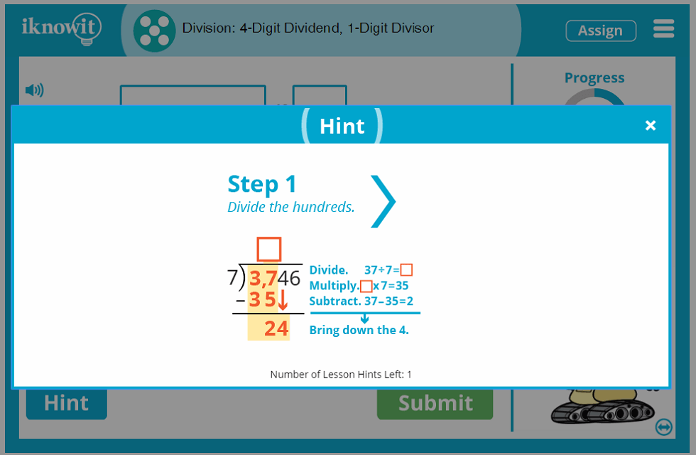 5th Grade Dividing 4 Digit Numbers by 1 Digit Whole Numbers Lesson