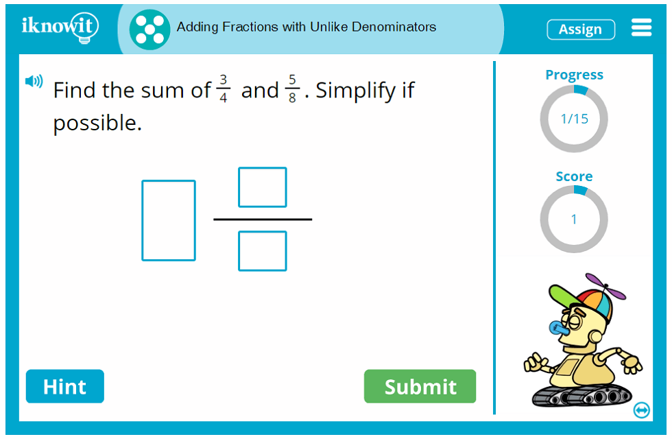 Fifth Grade Add Factions with Different Denominators Activity