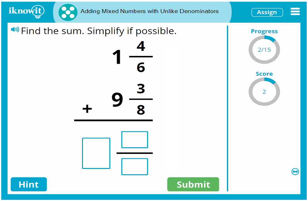 Fifth Grade Mixed Number Addition Different Denominators Game