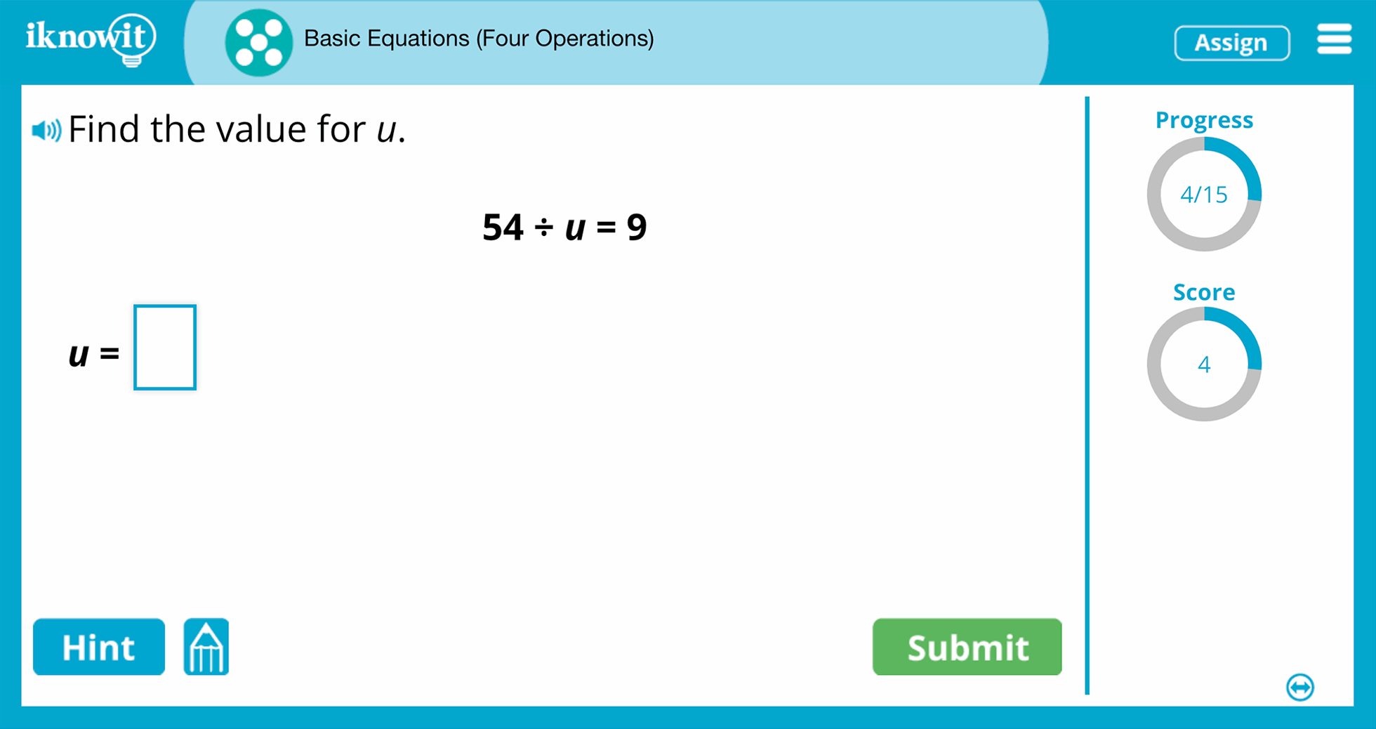 Fifth Grade basic Equations Four Operations Practice Interactive Lesson