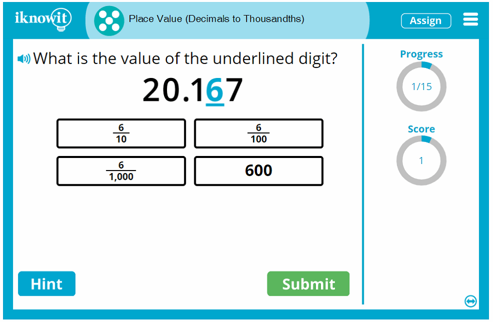 Fifth Grade Decimal Number Place Value up to Thousandths Game