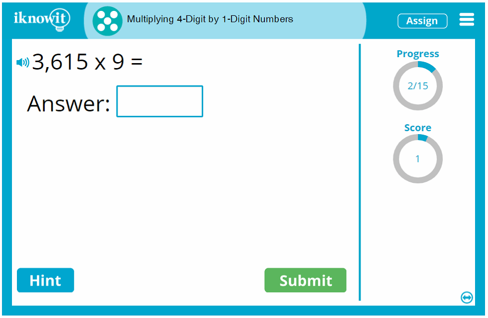 Fifth Grade Multiply Four and One Digit Numbers Game