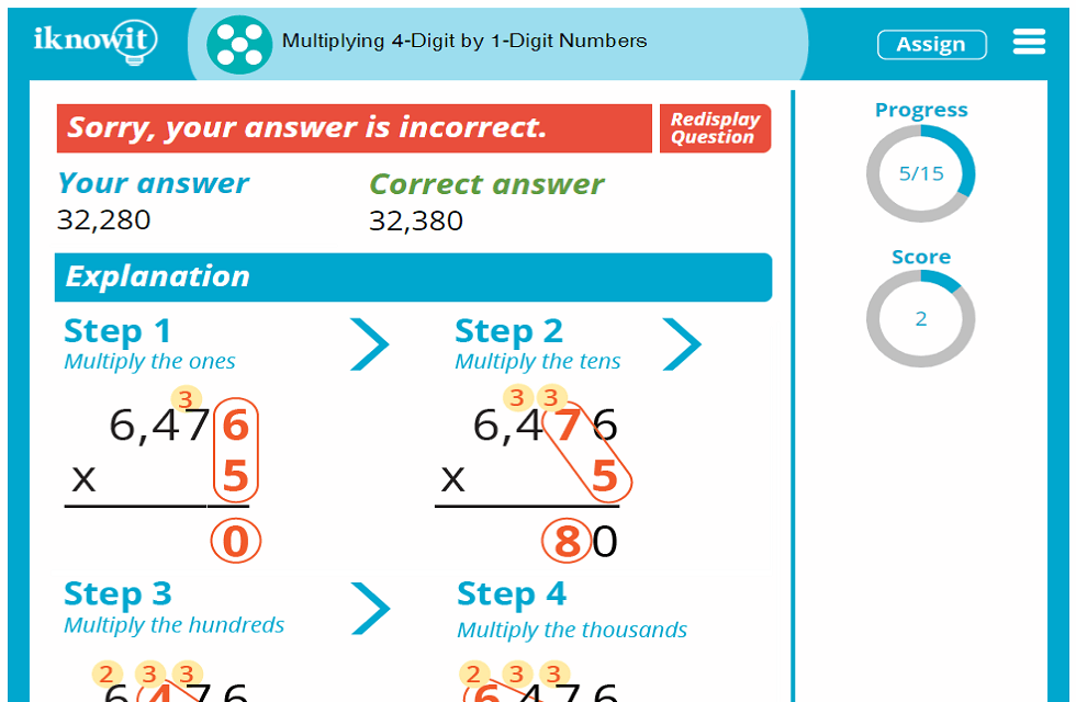 Interactive Math Lesson Multiplying 4 Digit By 1 Digit Numbers