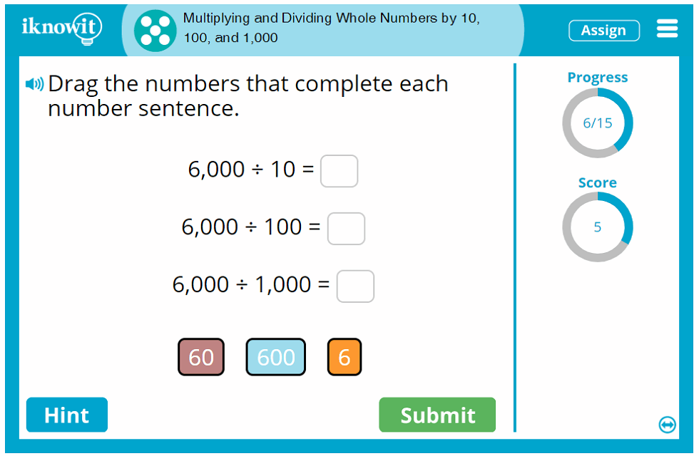 Fifth Grade Multiply or Divide Whole Numbers by Ten, One-Hundred, One-Thousand Game
