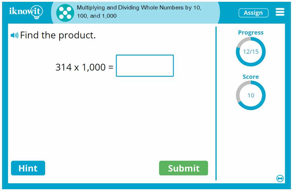 5th Grade Multiplying and Dividing Whole Numbers by 10, 100, 1000 Game